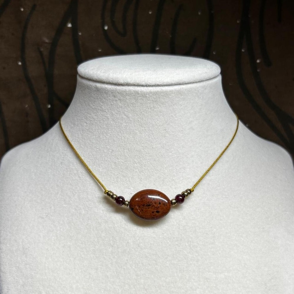 Gemstone Jasper Garnet Boho chic cord stainless steel clasp necklace earthy gift